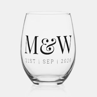 Vaso De Vino Boda de Iniciales Modernas de Pareja Monográfica
