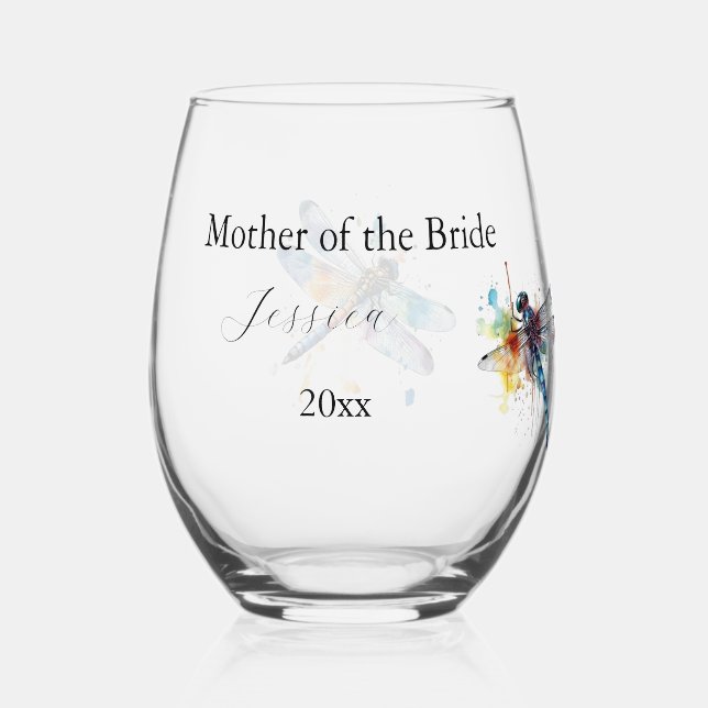 Vaso De Vino Boda de la libélula, personalizado (Reverso )