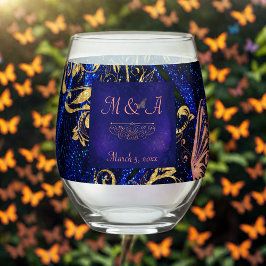 Vaso De Vino Boda de mariposa Royal Blue Gold