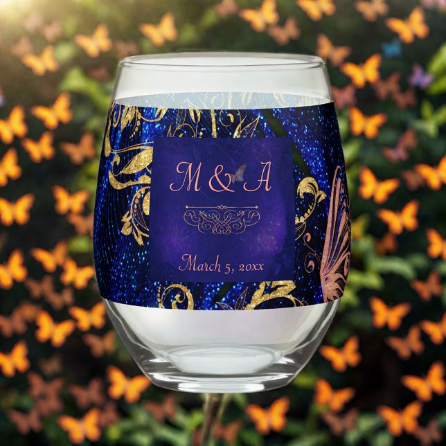 Vaso De Vino Boda de mariposa Royal Blue Gold (Subido por el creador)