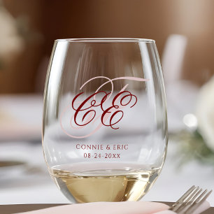 Vaso De Vino Boda de monograma con guión elegante
