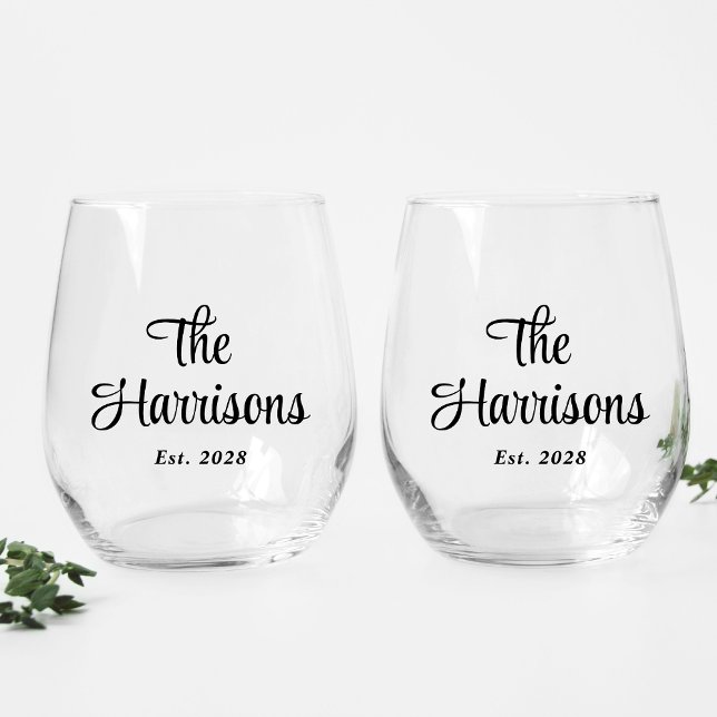 Vaso De Vino Boda de monograma de guión elegante (Subido por el creador)