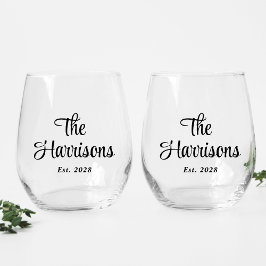 Vaso De Vino Boda de monograma de guión elegante