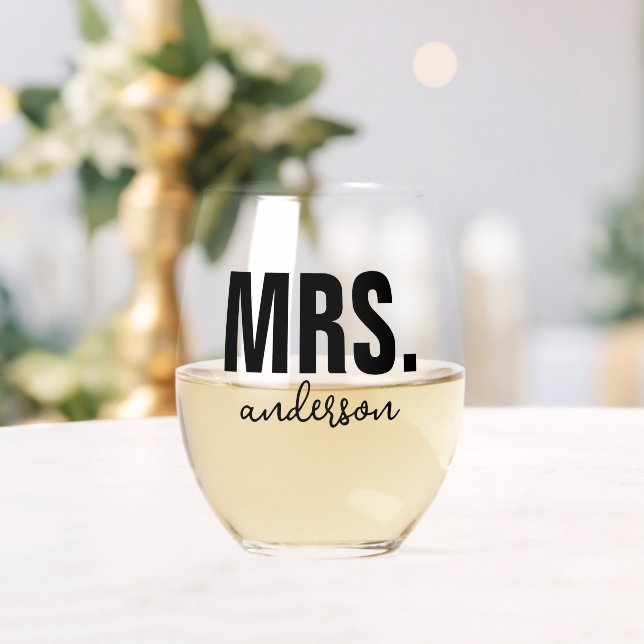 Vaso De Vino Boda de nombres MRS personalizado recién casado (Insitu (Boda))