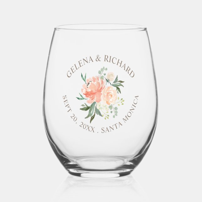 Vaso De Vino Boda de Primavera Floral de Rubor (Anverso)