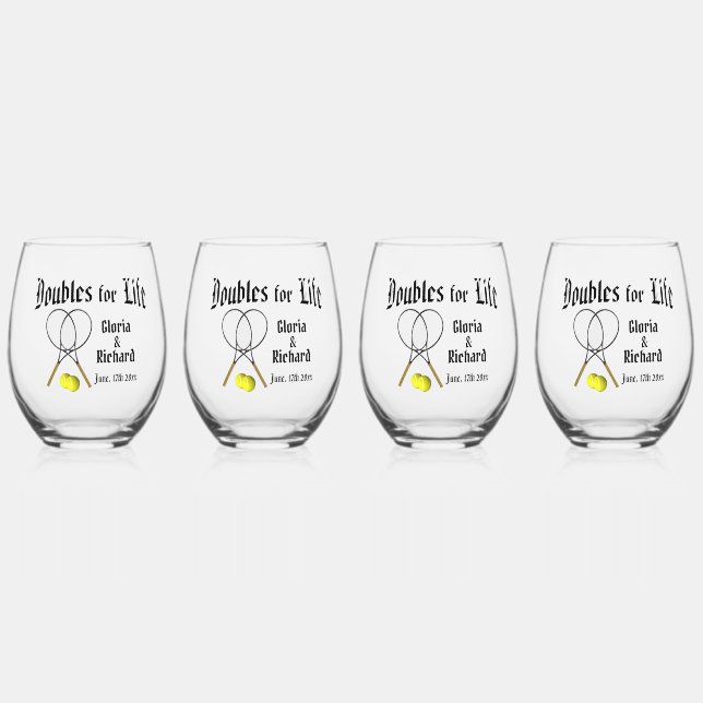 Vaso De Vino Boda de tenis en Doubles for Life (Anverso)