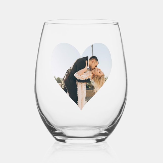 Vaso De Vino Boda de texto de fotografía de parejas personaliza (Anverso)