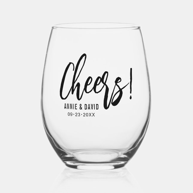 Vaso De Vino Boda de tipografía con guión negro (Anverso)