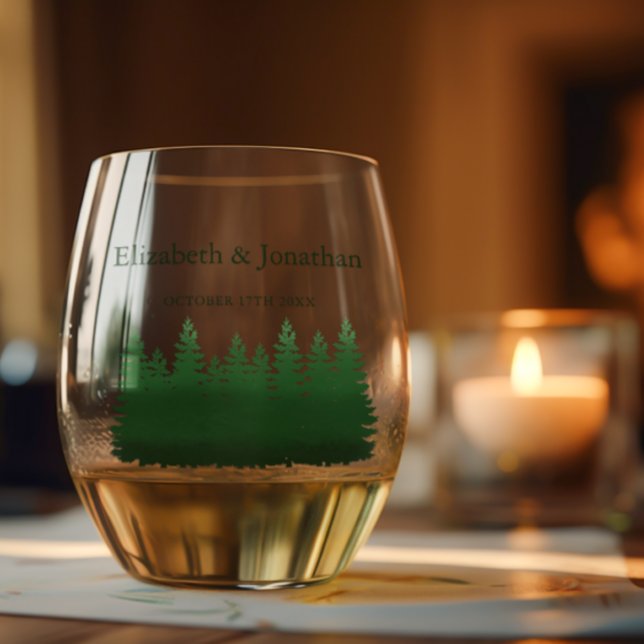 Vaso De Vino Boda de Watercolor Woodland Pines (Subido por el creador)