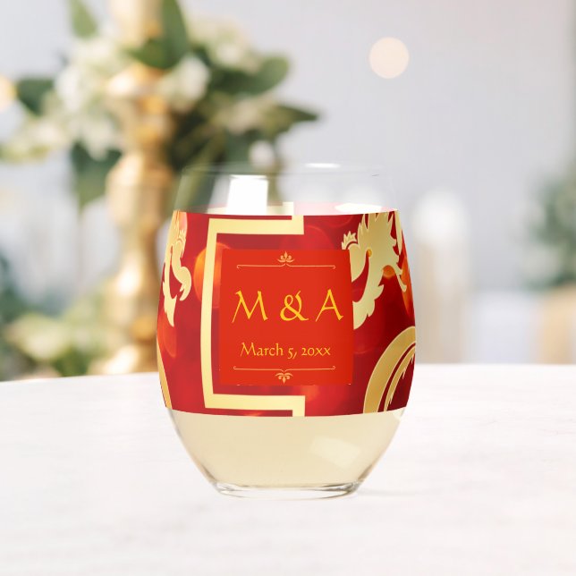 Vaso De Vino Boda Dragón Rojo y Oro (Insitu (Boda))