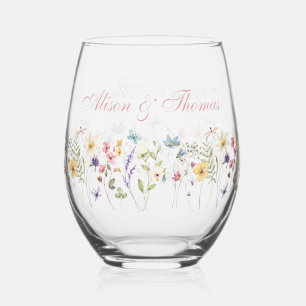 Vaso De Vino Boda en el prado de flores silvestres caprichosas