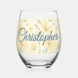 Vaso De Vino Boda floral azul amarillo blanda amarillo de mante