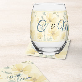 Vaso De Vino Boda floral azul amarillo blanda amarillo de mante