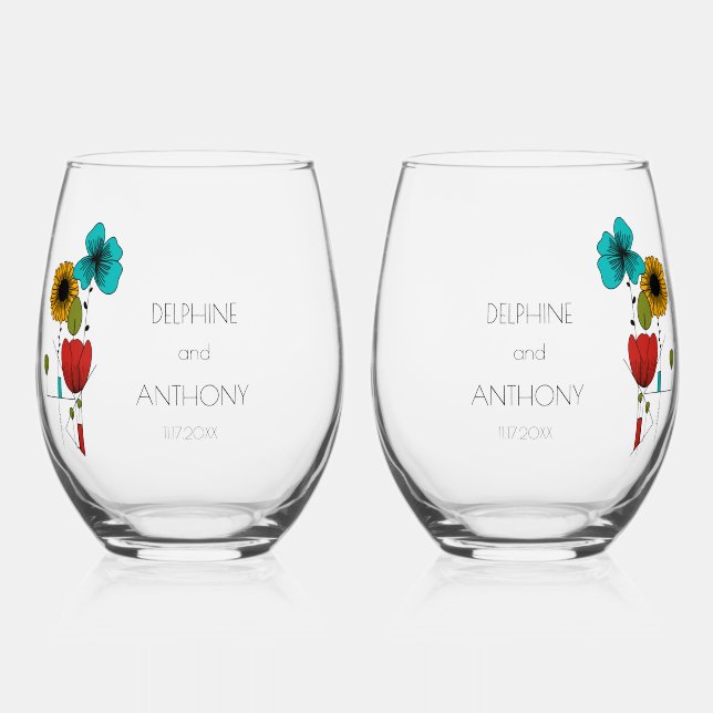 Vaso De Vino Boda floral contemporáneo Art Noveau (Anverso)