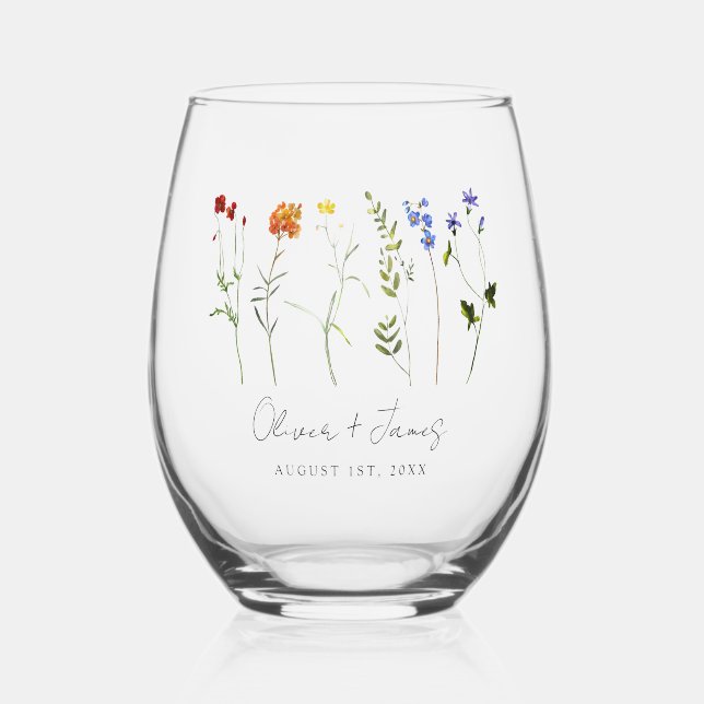 Vaso De Vino Boda floral minimo del Orgullo Gay LGBTQ (Anverso)