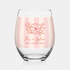 Vaso De Vino Boda Floral Rosa Bouquet Stripe