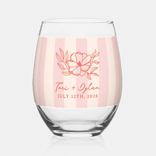 Vaso De Vino Boda Floral Rosa Bouquet Stripe