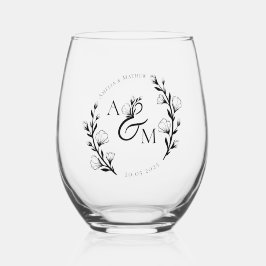 Vaso De Vino Boda Floral Rústica Boho Iniciales Monogramadas