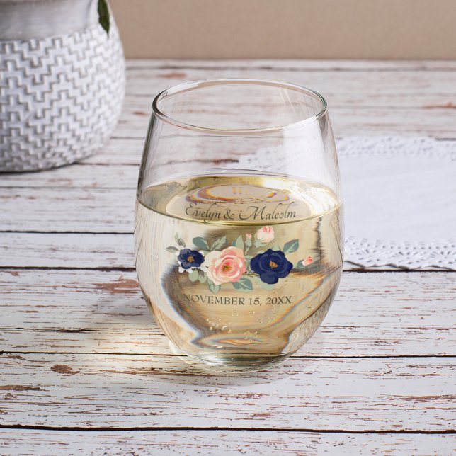 Vaso De Vino Boda floral Rústico y azul de la marina (Subido por el creador)