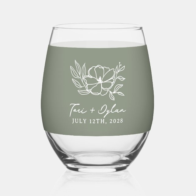 Vaso De Vino Boda Floral Sage Green Bouquet (Anverso)