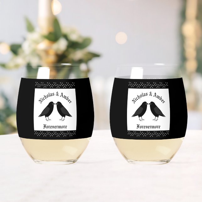 Vaso De Vino Boda gótico Kissing Ravens Personalizado (Insitu (Boda))