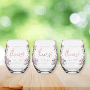 Vaso De Vino Boda LGBTQ moderno con flores de arcoiris