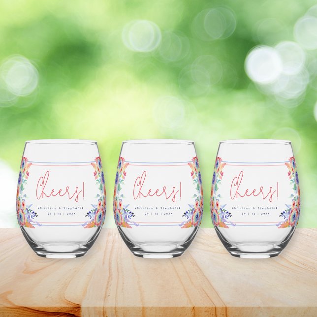 Vaso De Vino Boda LGBTQ moderno con flores de arcoiris (Subido por el creador)