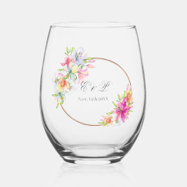 Vaso De Vino Boda.Lilies y Aves acuarela