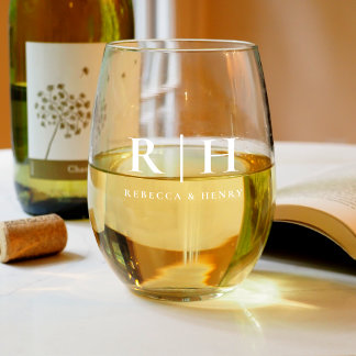 Vaso De Vino Boda monograma simple