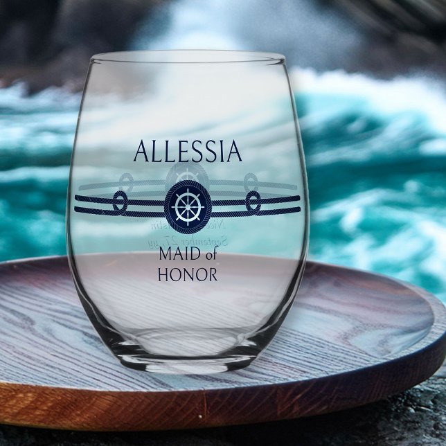 Vaso De Vino Boda náutica costera (Nautical wedding bridesmaid gift - or personalize for anyone in your wedding party)