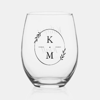 Vaso De Vino Boda o aniversario de un monograma botánico