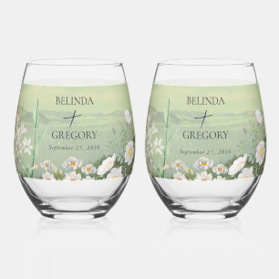 Vaso De Vino Boda paisajista de la montaña de flores silvestres