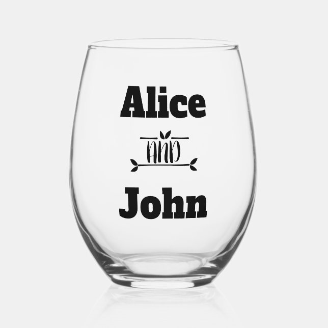 Vaso De Vino Boda Pareja Novia y Groom Negro (Anverso)