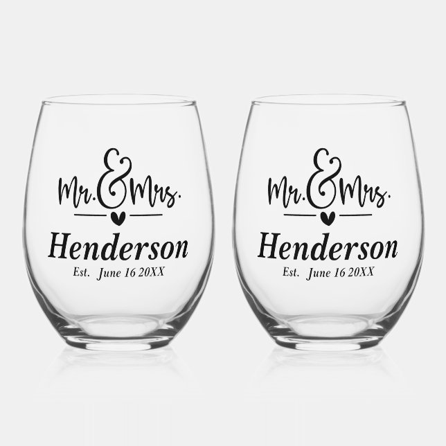 Vaso De Vino Boda personalizable de Sr y Sra  (Anverso)