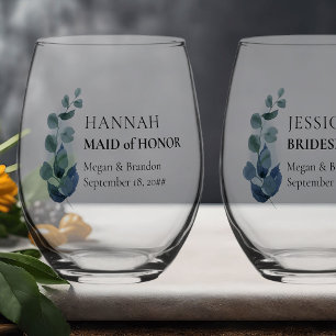 Vaso De Vino Boda personalizada de Bridesmaid Eucalyptus Greene