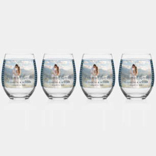 Vaso De Vino Boda personalizada de lunares dorados y azules