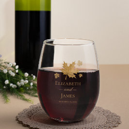 Vaso De Vino Boda Personalizada Simple y Elegante con Hojas de 