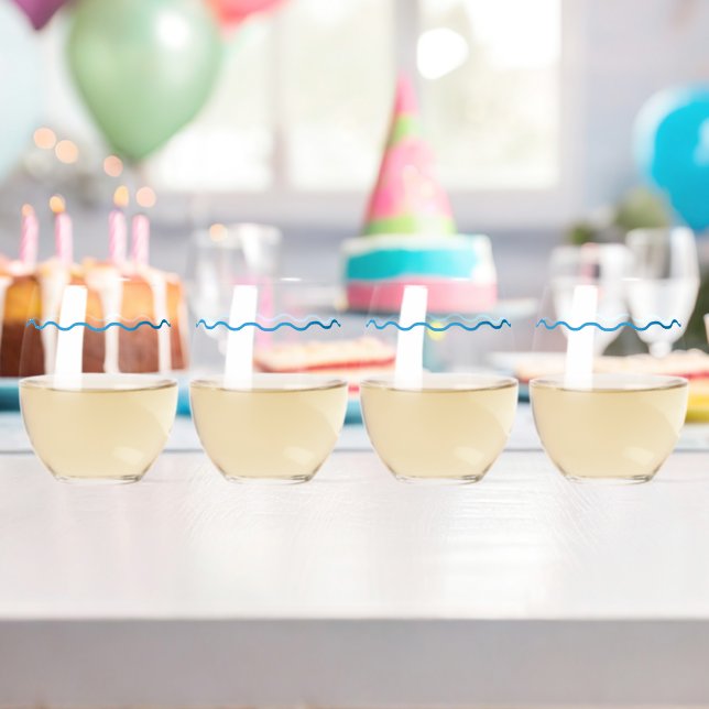 Vaso De Vino Boda retro con onda azul (Insitu (Cumpleaños))