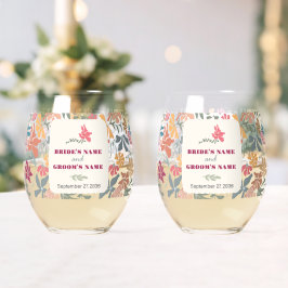 Vaso De Vino Boda Retro de Época Media Floral Boho Chic