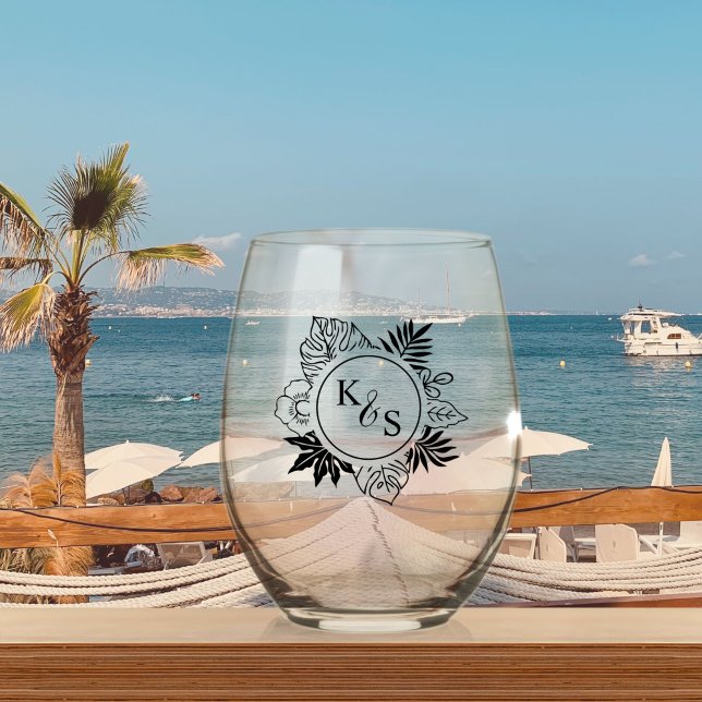 Vaso De Vino Boda Romántico de Verdor Tropical (Subido por el creador)
