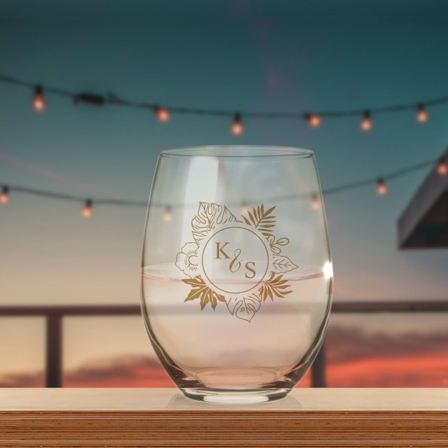 Vaso De Vino Boda Romántico de Verdor Tropical (Subido por el creador)