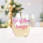 Vaso De Vino Boda rosa de la dama de honor<br><div class="desc">Hermosa caligrafía,  anteojos de doncella rosa de honor. Perfecto para favores de boda.</div>