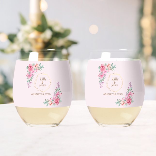 Vaso De Vino Boda rosa floral (Insitu (Boda))