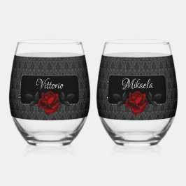 Vaso De Vino Boda Rosa Negra Damasco Gótico