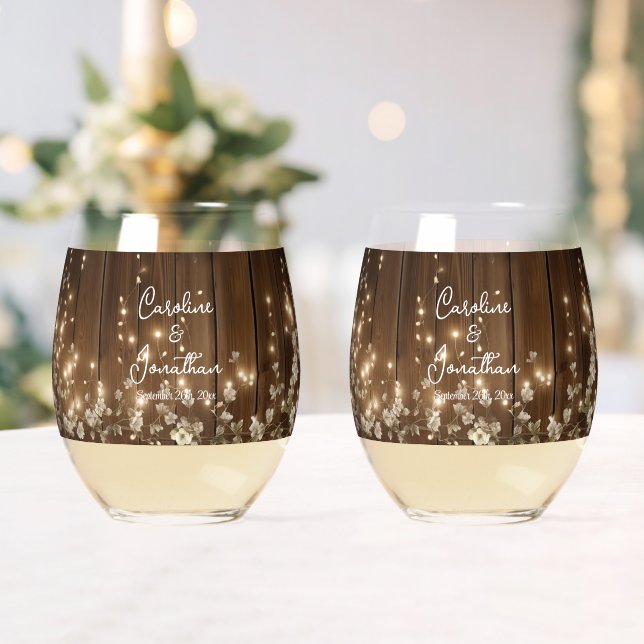 Vaso De Vino Boda Rústico de Madera Floral Floral Blanco (Insitu (Boda))