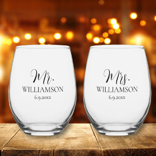 Vaso De Vino Boda simple Sr. Mrs. Names Date Personalizado