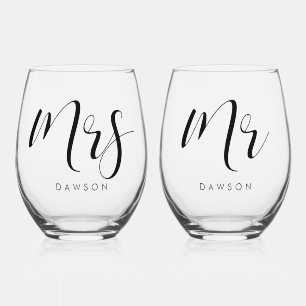 Vaso De Vino Boda simple y elegante Sr. y Sra. Set