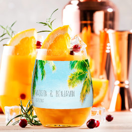 Vaso De Vino Boda tropical de palmeras de playa costera retro