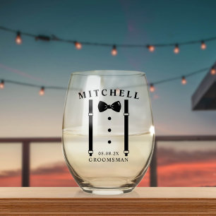 Vaso De Vino Boda Tuxedo Personalizado Groomsman