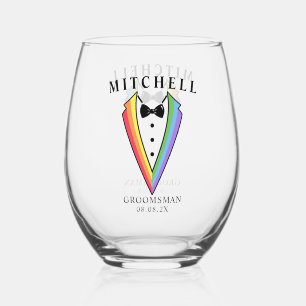 Vaso De Vino Boda Tuxedo Personalizado Groomsman Stemless Win